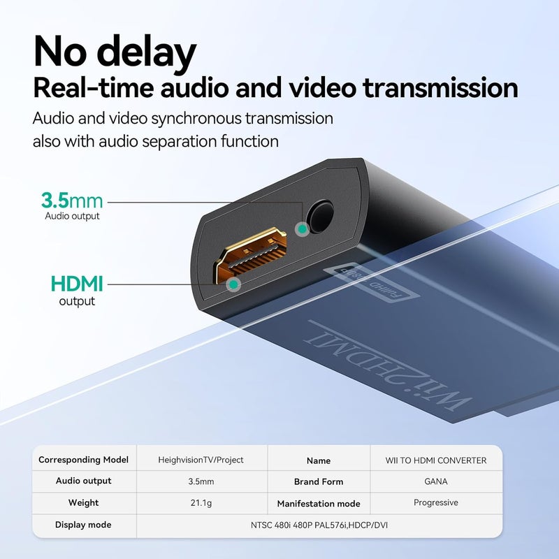GANA Wii to hdmi Converter, wii to hdmi Adapter, wii to hdmi1080p 720p Connector Output Video & 3.5mm Audio - Supports All Wii Display Modes - Image 2